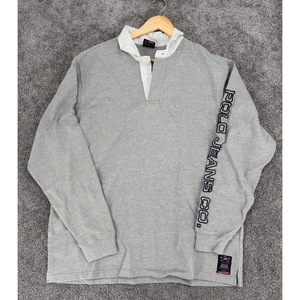 VTG Polo Jeans Co Ralph Lauren Mens XXL Gray Long Sleeve‎ Rugby Shirt  Y2k